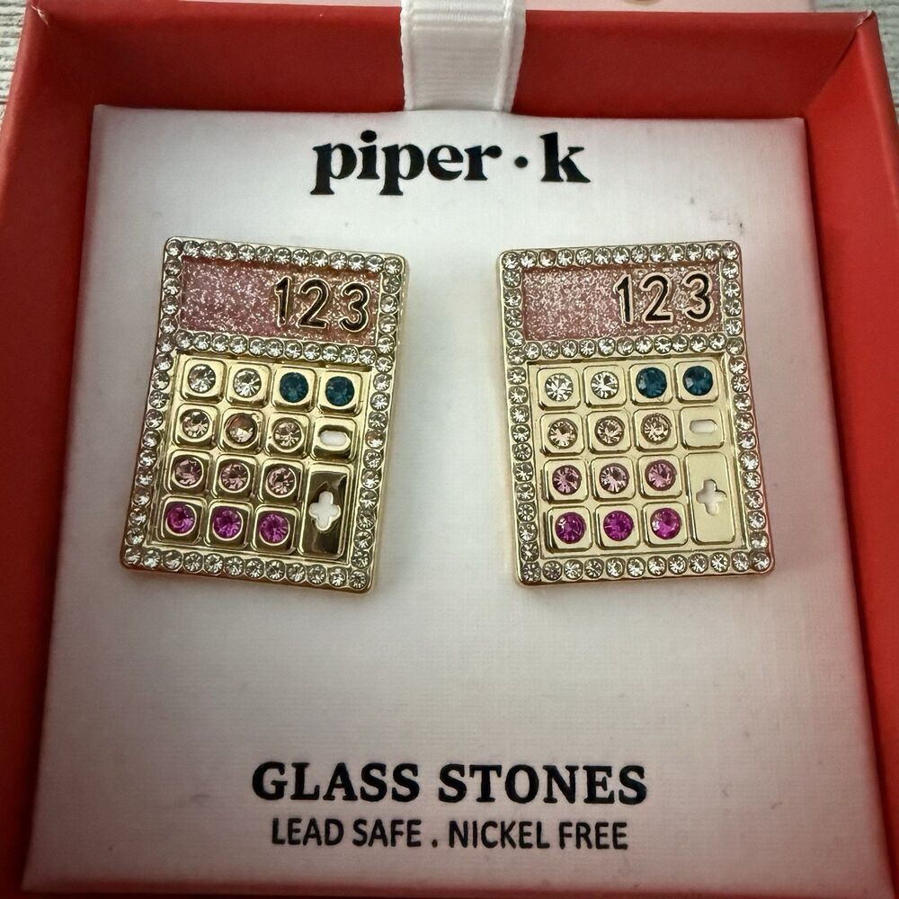 Piper K Earrings Calculator Teacher Earrings Gold Rhinestone Color Sparkle New